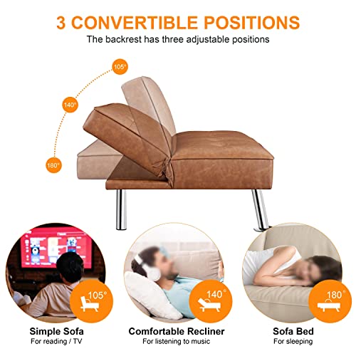 Adjustable Brown Faux Leather Sofa Bed