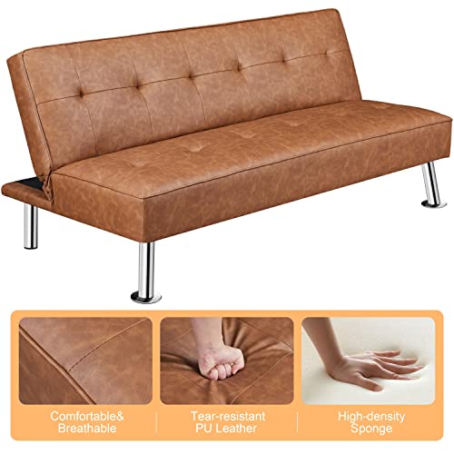 Adjustable Brown Faux Leather Sofa Bed