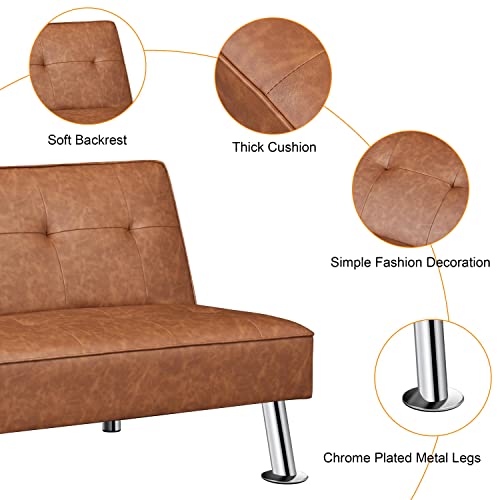 Adjustable Brown Faux Leather Sofa Bed