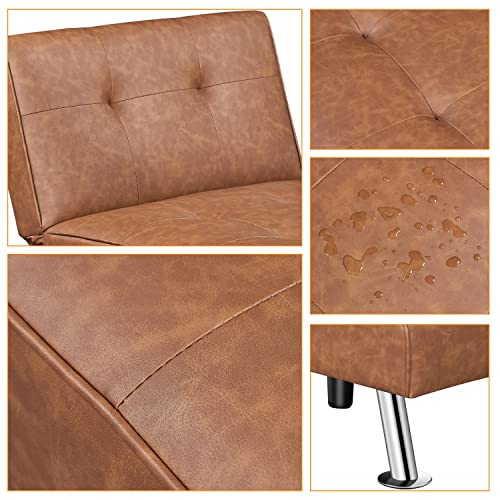 Adjustable Brown Faux Leather Sofa Bed