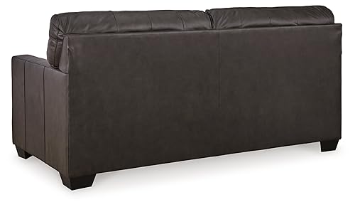 Black Tufted Leather Match Sofa by Ashley
