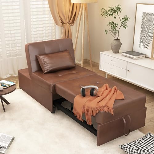 LEVNARY 4-in-1 Convertible Leather Sofa Chair