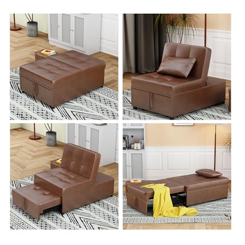 LEVNARY 4-in-1 Convertible Leather Sofa Chair