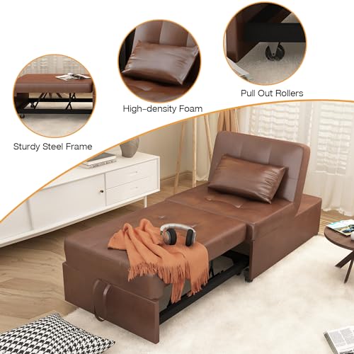LEVNARY 4-in-1 Convertible Leather Sofa Chair