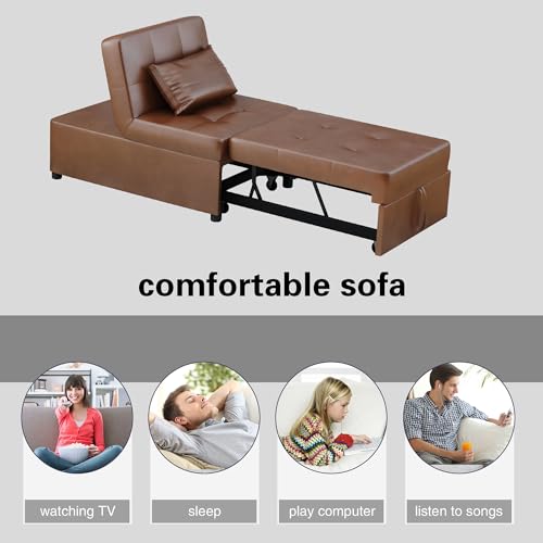 LEVNARY 4-in-1 Convertible Leather Sofa Chair