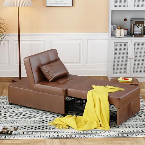 LEVNARY 4-in-1 Convertible Leather Sofa Chair