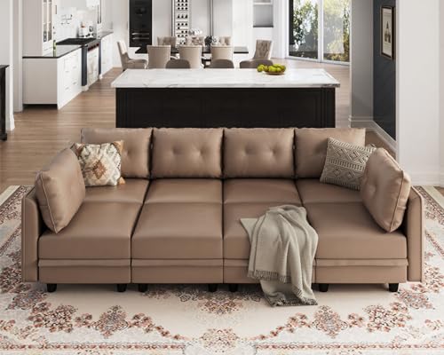 Cognac Brown Modular Sleeper Sofa with Storage