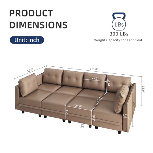 Cognac Brown Modular Sleeper Sofa with Storage