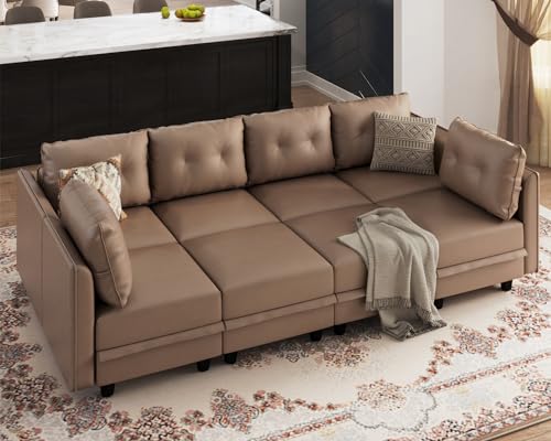 Cognac Brown Modular Sleeper Sofa with Storage