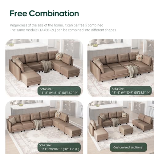 Cognac Brown Modular Sleeper Sofa with Storage