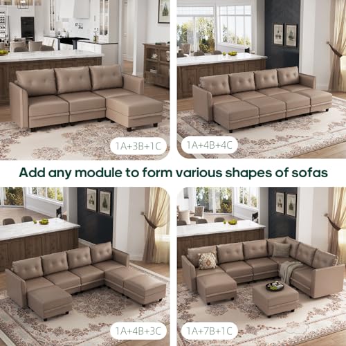 Cognac Brown Modular Sleeper Sofa with Storage