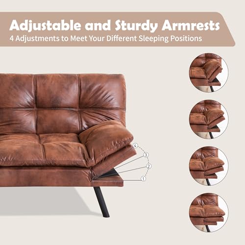 Brown Leather Futon Sofa Bed for Small Spaces