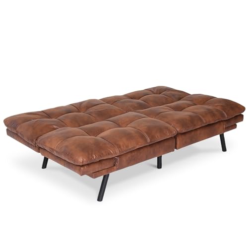 Brown Leather Futon Sofa Bed for Small Spaces