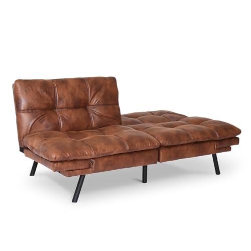 Brown Leather Futon Sofa Bed for Small Spaces