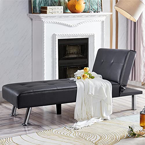 YAHEETECH Convertible Faux Leather Chaise Lounge
