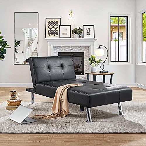 YAHEETECH Convertible Faux Leather Chaise Lounge