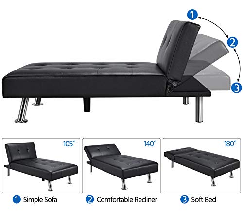 YAHEETECH Convertible Faux Leather Chaise Lounge