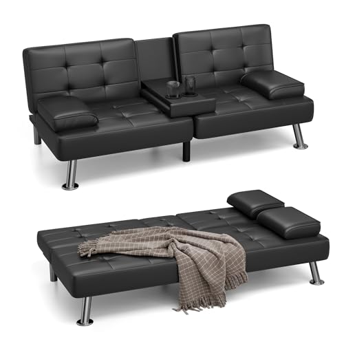 Convertible Futon Sofa Bed with Faux Leather