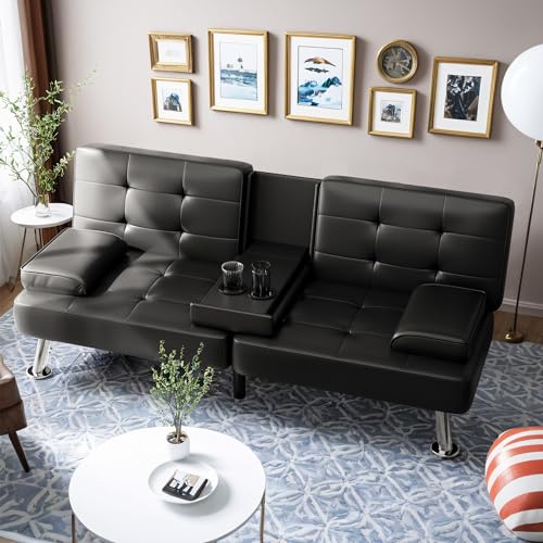 Convertible Futon Sofa Bed with Faux Leather