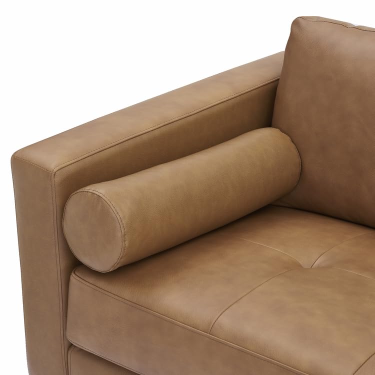 Tan Mid-Century Genuine Leather Loveseat Sofa Bed