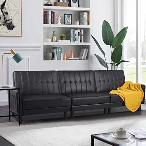107" Faux Leather Futon Sofa Bed - Modern Design