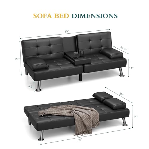 Convertible Futon Sofa Bed with Faux Leather