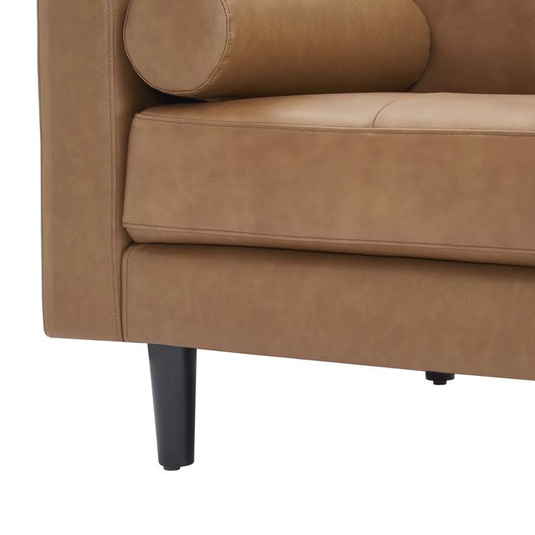 Tan Mid-Century Genuine Leather Loveseat Sofa Bed