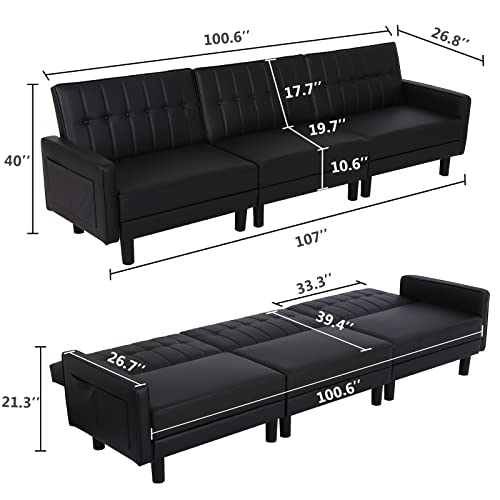 107" Faux Leather Futon Sofa Bed - Modern Design