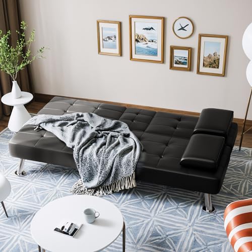 Convertible Futon Sofa Bed with Faux Leather