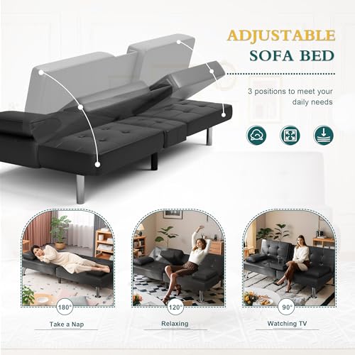 Convertible Futon Sofa Bed with Faux Leather