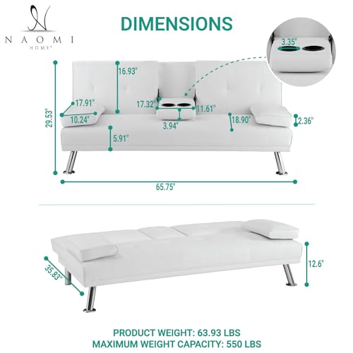 Naomi Home Convertible Futon Sofa Bed - White