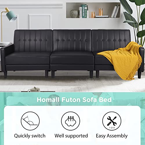 107" Faux Leather Futon Sofa Bed - Modern Design