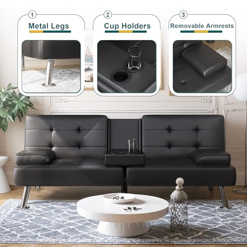 Convertible Futon Sofa Bed with Faux Leather