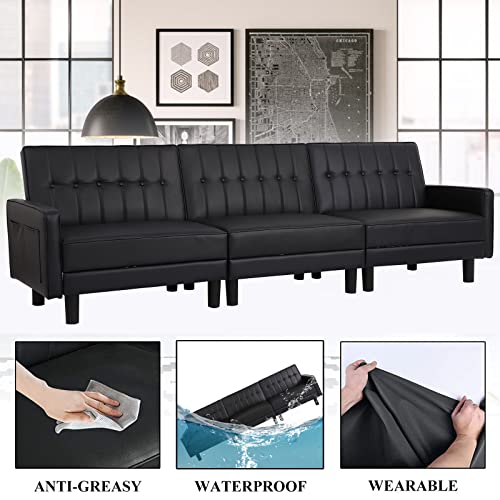 107" Faux Leather Futon Sofa Bed - Modern Design