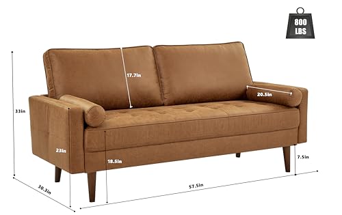 Mid Century Modern Small Loveseat Couch - Brown
