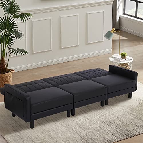 107" Faux Leather Futon Sofa Bed - Modern Design