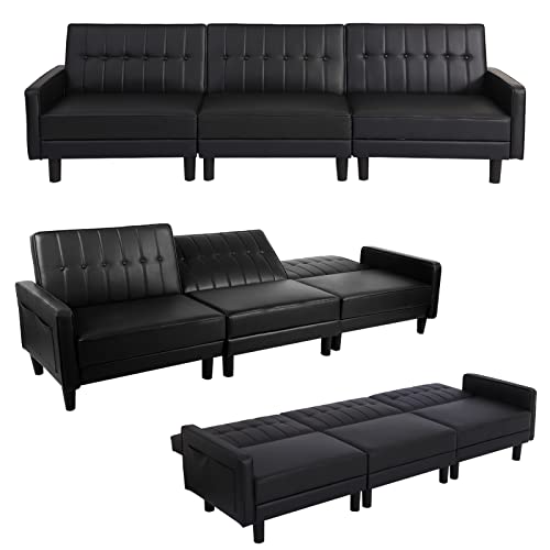 107" Faux Leather Futon Sofa Bed - Modern Design