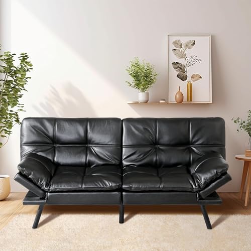 Convertible Memory Foam Futon Couch - Black