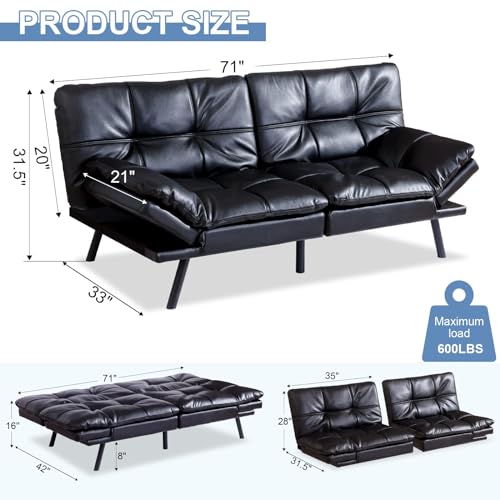 Convertible Memory Foam Futon Couch - Black