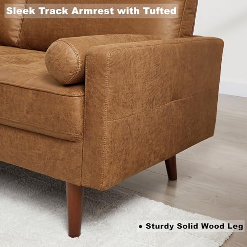 Mid Century Modern Small Loveseat Couch - Brown