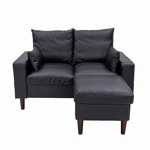 Compact Black Loveseat Sofa with Ottoman
