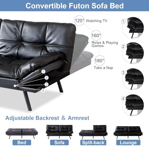 Convertible Memory Foam Futon Couch - Black