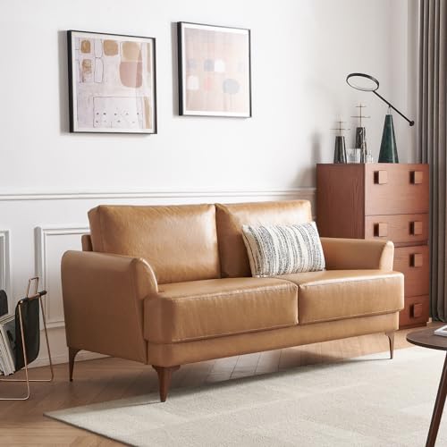 Stylish 160 cm Brown Leather Loveseat Sofa
