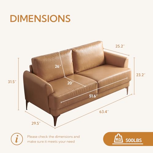 Stylish 160 cm Brown Leather Loveseat Sofa