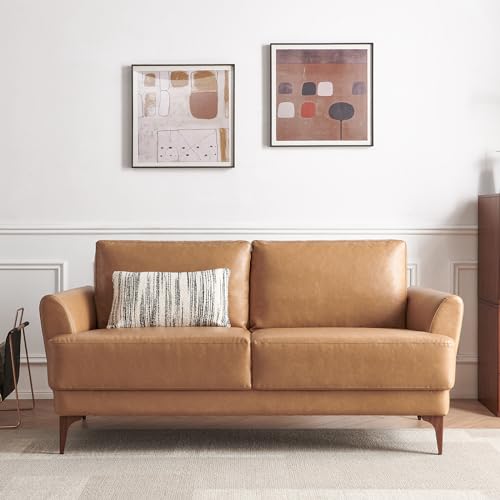 Stylish 160 cm Brown Leather Loveseat Sofa