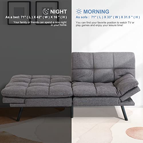 Convertible Memory Foam Futon Sofa Bed - Grey