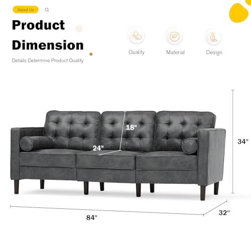 Modern Gray 3-Seater Sofa with Cushions