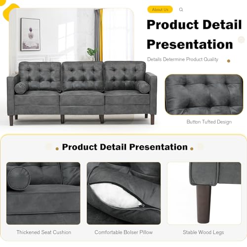 Modern Gray 3-Seater Sofa with Cushions