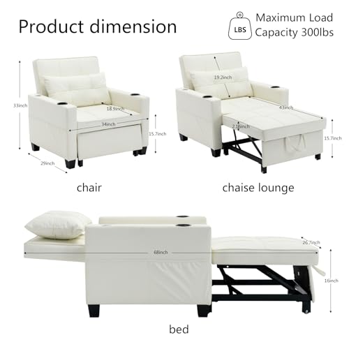 3-in-1 Sleeper Sofa Chair with USB Ports