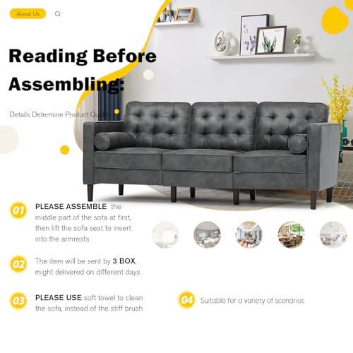 Modern Gray 3-Seater Sofa with Cushions